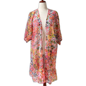 Anna & Ava Kimono Womens One Size Floral Lightweight pink Bohemian Beach Vibe